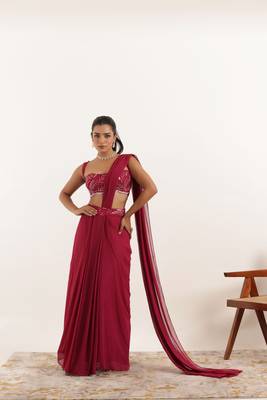 ready made cherry pink saree 2