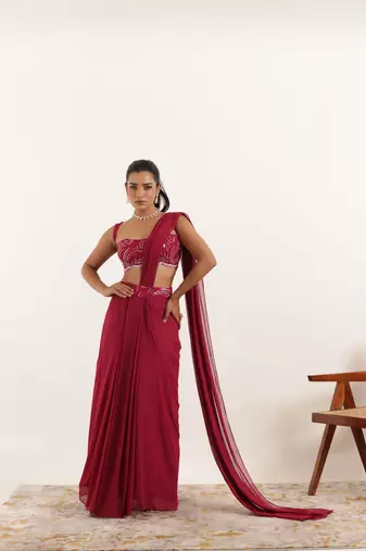 ready made cherry pink saree
