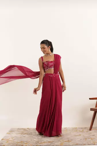 ready made cherry pink saree