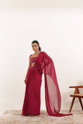 ready made cherry pink saree 4