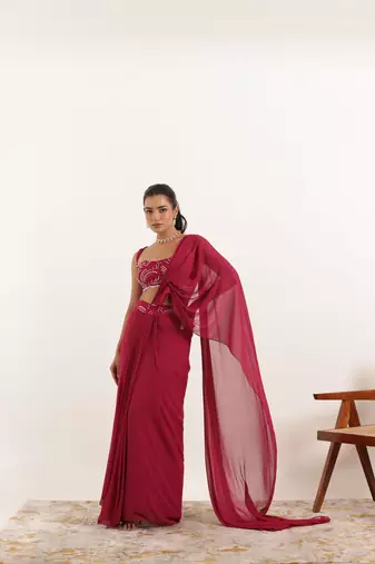 ready made cherry pink saree