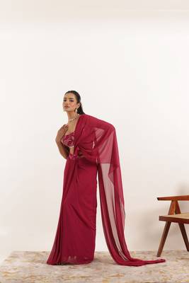 ready made cherry pink saree 5