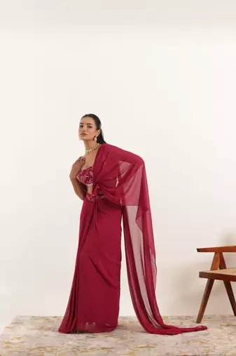 ready made cherry pink saree