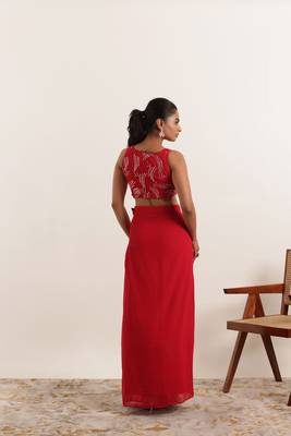 ready made cherry red saree 1