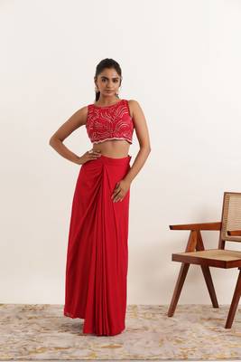 ready made cherry red saree 2