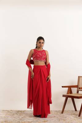 ready made cherry red saree 3