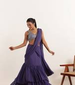 ready to wear purple georgette plain lehenga saree