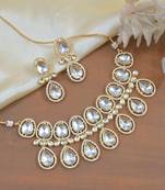 Luxurious crystal teardrop kundan necklace set - designer gold-plated wedding jewelry with american diamonds