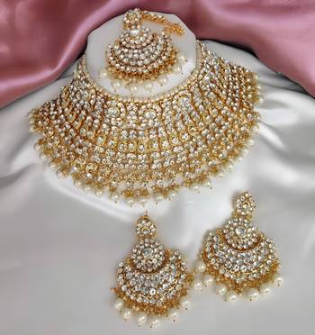 Luxury kundan pearl choker necklace set with chandbali earrings - traditional indian wedding jewelry collection 1