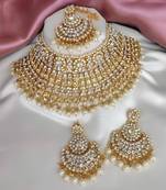Luxury kundan pearl choker necklace set with chandbali earrings - traditional indian wedding jewelry collection