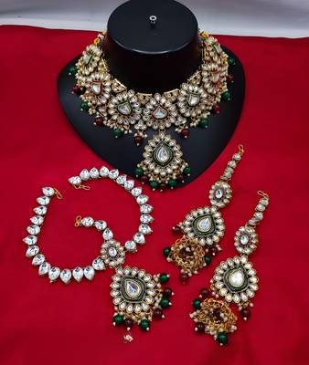 Royal kundan bridal set with mathapatti -  pearl drop wedding collection (gold plated) 1