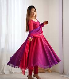 Pink Georgette Fully Flair Anarkali Kurti With Dupatta