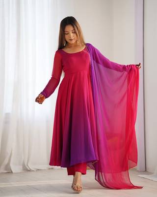 Pink Georgette Fully Flair Anarkali Kurti With Dupatta 4