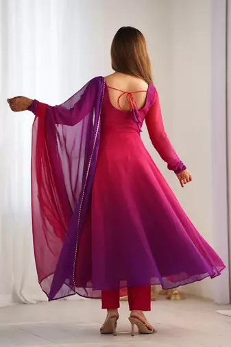 Pink Georgette Fully Flair Anarkali Kurti With Dupatta