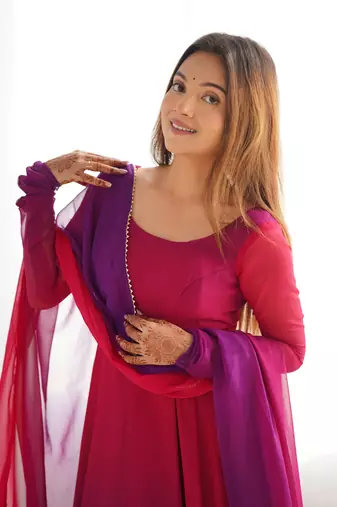 Pink Georgette Fully Flair Anarkali Kurti With Dupatta