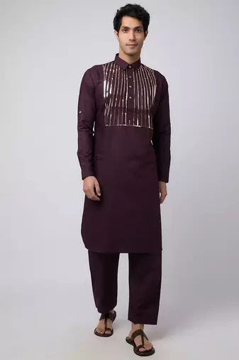 Arruga stylish cotton golden stripes pathani salwar set