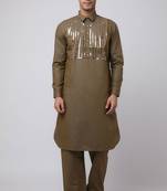 Arruga stylish cotton golden stripes pathani salwar set