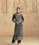 Black primium chinon embroidered sequin work ready made suit (free size)