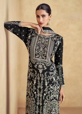 Black primium chinon embroidered sequin ready made suit (free size) 3