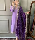 Womens Roman Silk With Embroidery Work Kurti,Pant and Dupatta Set