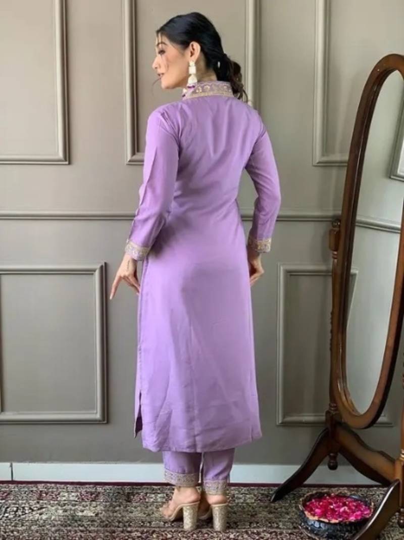 Womens Roman Silk With Embroidery Work Kurti,Pant and Dupatta Set