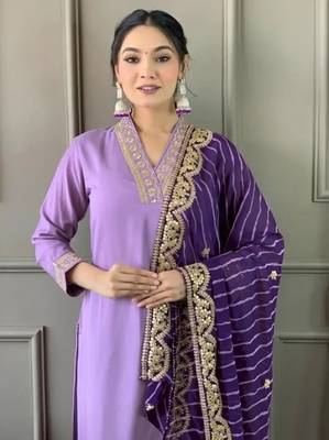 Womens Roman Silk With Embroidery Work Kurti,Pant and Dupatta Set 3