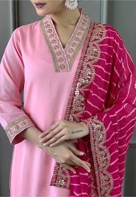 Womens Roman Silk With Embroidery Work Kurti,Pant and Dupatta Set 4