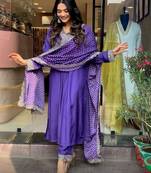 Womens Faux Georgette With Embroidery Work Kurti,Palazzo and Dupatta Set