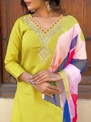 Womens Roman Silk With Embroidery Work Kurti,Pant and Dupatta Set 3
