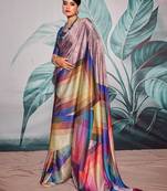 multi colour Satin silk digital print saree