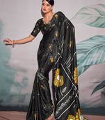 black Satin silk digital print saree