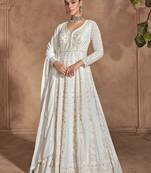 Embroidered chinon white trendy salwar kameez