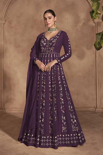 Embroidered chinon wine trendy salwar kameez