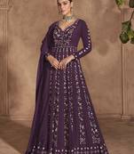 Embroidered chinon wine trendy salwar kameez