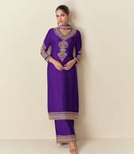 Violet embroidered chinon semi-salwar suit