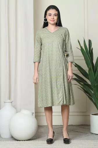 women's pure cotton jaipuri printed angarkha style western dress