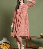 women's pure cotton jaipuri printed western dress