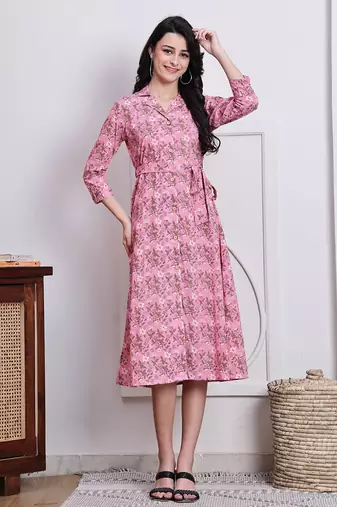 women's pure cotton jaipuri printed western dress