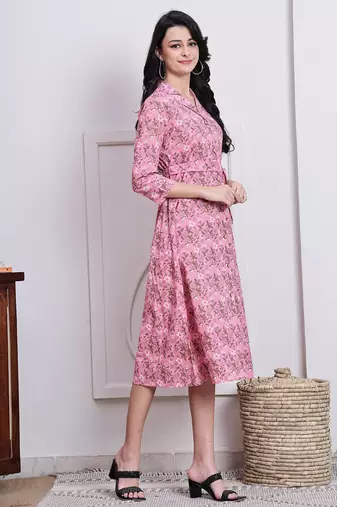 women's pure cotton jaipuri printed western dress