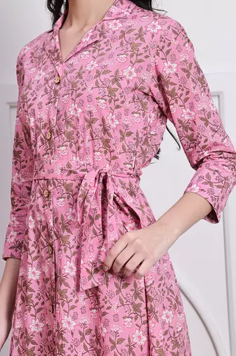 women's pure cotton jaipuri printed western dress