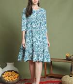 women's pure cotton jaipuri printed western dress