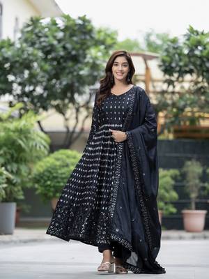 BLACK CHINON PARTY WEAR EMBROIDERY SUIT SET  1