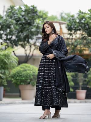 BLACK CHINON PARTY WEAR EMBROIDERY SUIT SET  3
