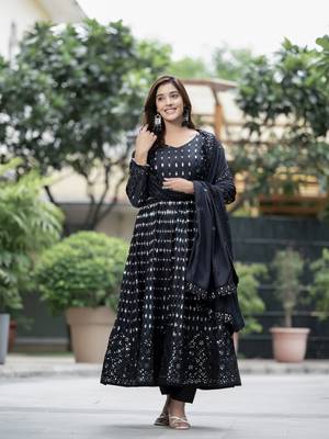 BLACK CHINON PARTY WEAR EMBROIDERY SUIT SET  5