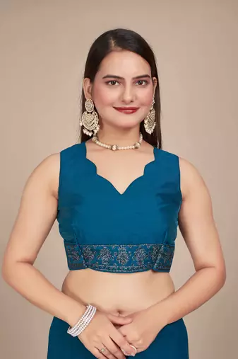 Peacock Blue Georgette embroidery saree with blouse piece for women