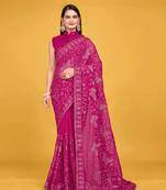 Pink Georgette embroidery saree with blouse piece for women