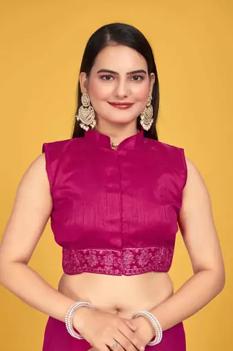 Pink Georgette embroidery saree with blouse piece for women 