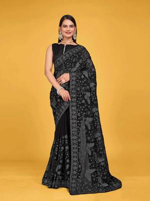 Black Georgette embroidery saree with blouse piece 1