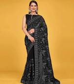 Black Georgette embroidery saree with blouse piece