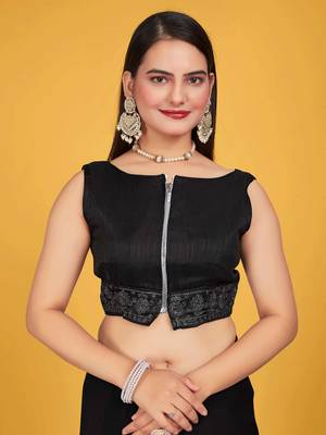 Black Georgette embroidery saree with blouse piece 5